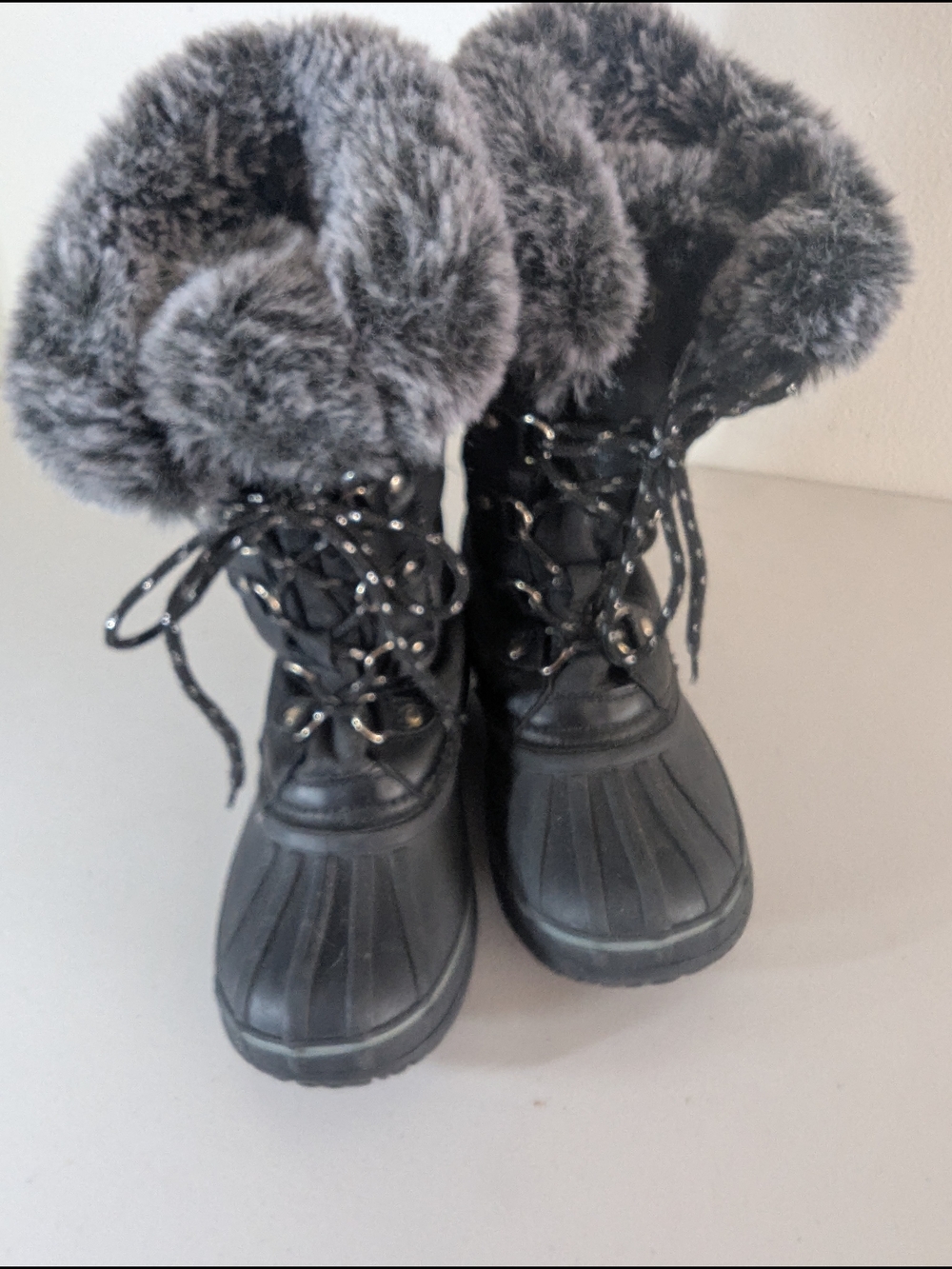 London Fog Black Faux Fur Cuff Lace-Up Winter Boots